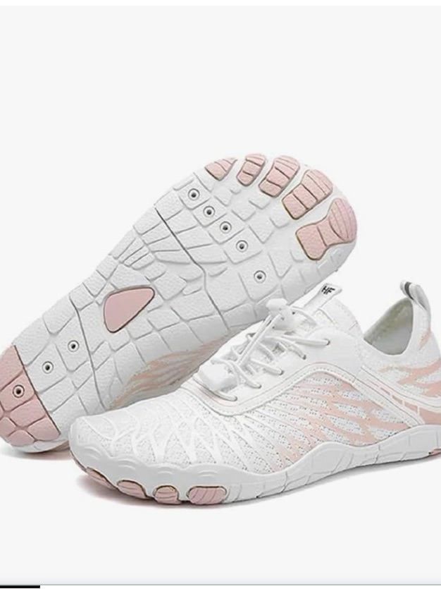 Lightweight White Athletic Sneakers With Pale Pink Accents